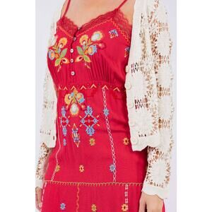 Paparazzi Women's Lightweight Embroidered Woven Red Midi Slip Dress Size Medium